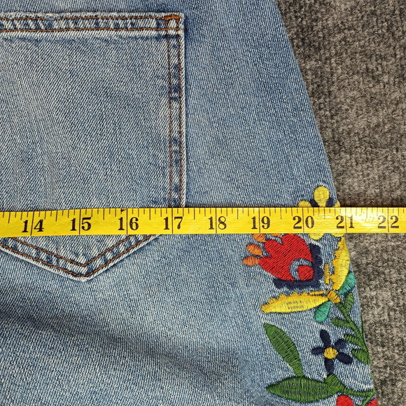Zara Basic Denim Jeans Women 6 Blue Light Wash Floral Embroidered Boho Cottage - Picture 10 of 13